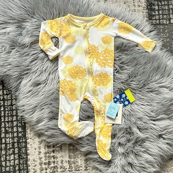 KicKee Pants Muffin Ruffle Footie with Zipper - Wallaby Hydrangea, 3-6 Months - Picture 1 of 5